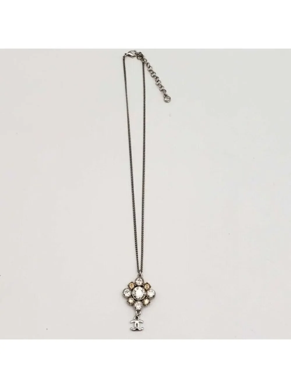 Authentic CHANEL CC with stone Necklace Silver Color 480-050522